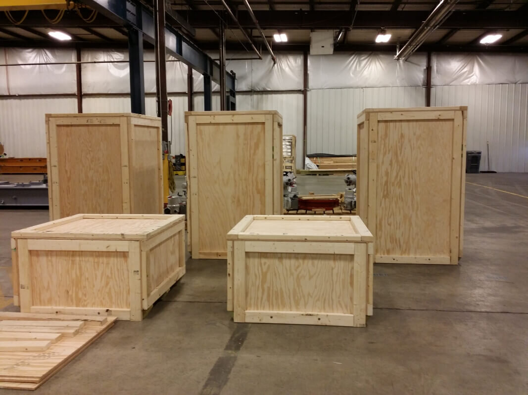 variety of ISPM 15 and IPPC export-certified wood crating sizes and shapes for domestic and international shipping
