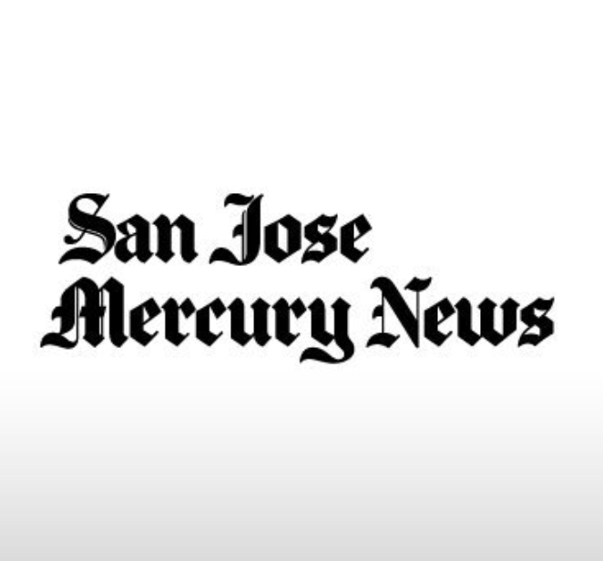 The logo of San Jose Mercury News in black gothic font on a white background.