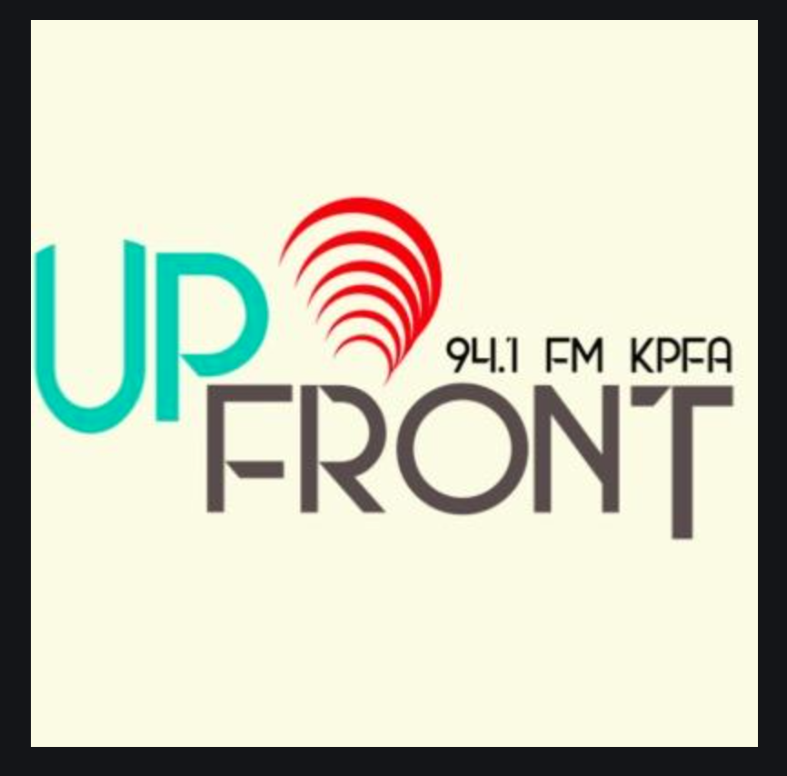 Logo for UP Front radio station, 94.1 FM, featuring a red radio wave symbol.