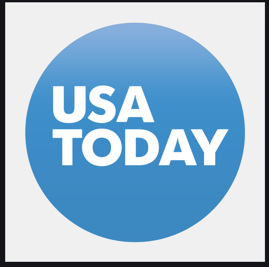 Blue circular badge with white text that says 'USA TODAY'.