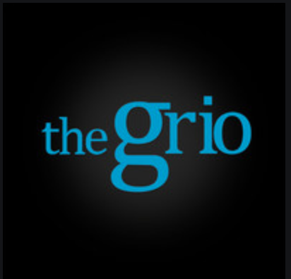 Logo with the text "the grio" in blue on a black background.