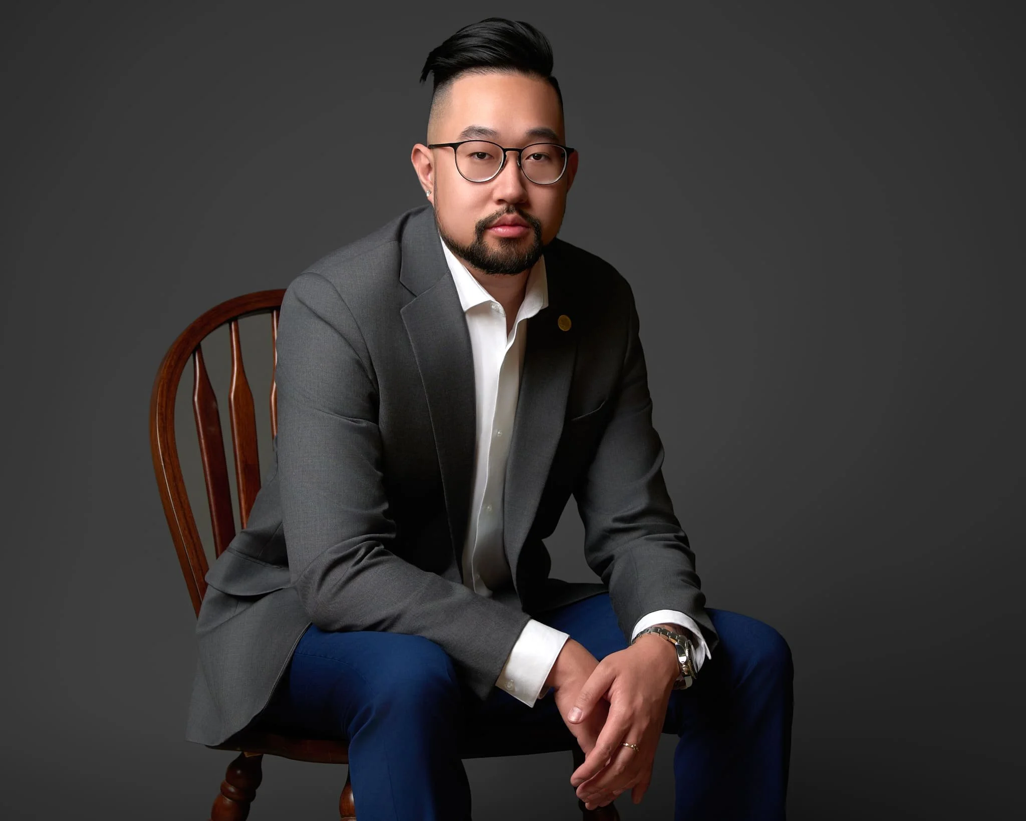 Winnipeg professional actor headshot — confident male portrait in studio, ideal for auditions, casting calls, and business branding.