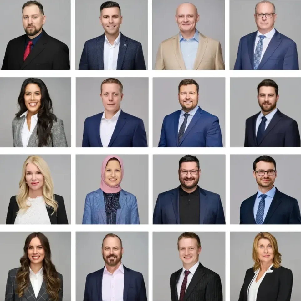 Winnipeg corporate team headshots on dark background — professional group photo grid by 204 Photography
