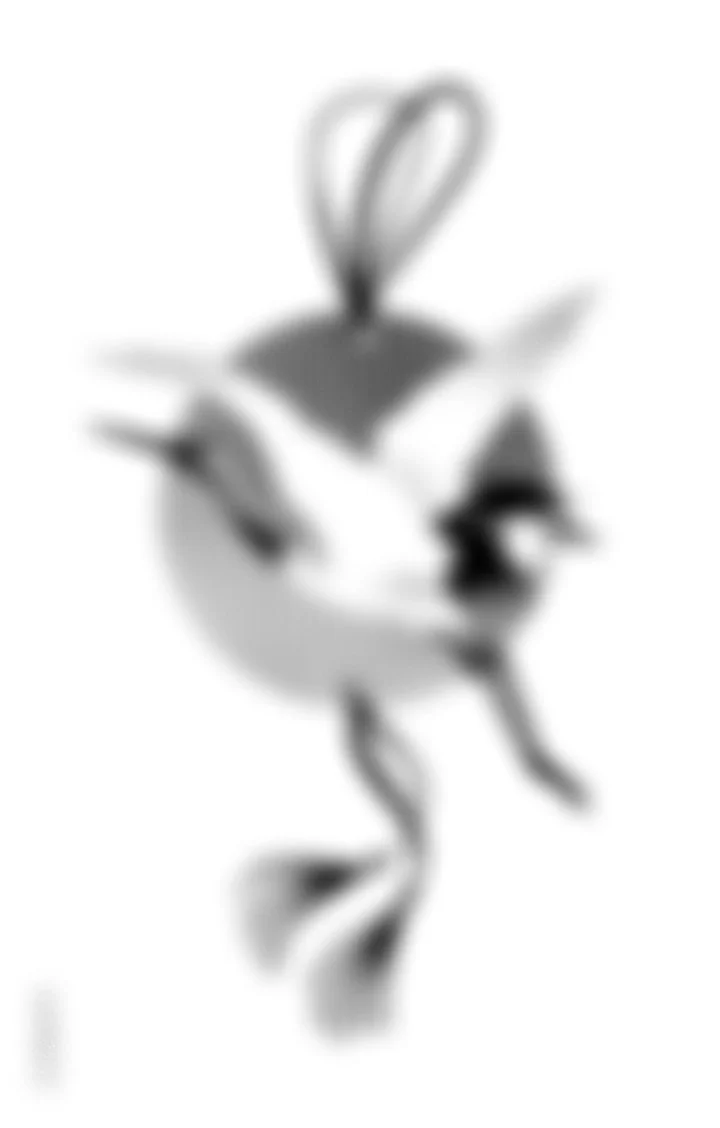 A metallic or silver hummingbird ornament with a loop at the top for hanging.