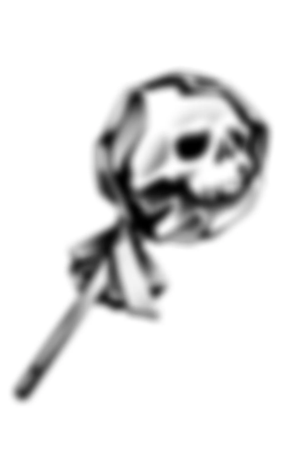 A close-up of a lollipop with a skull motif.