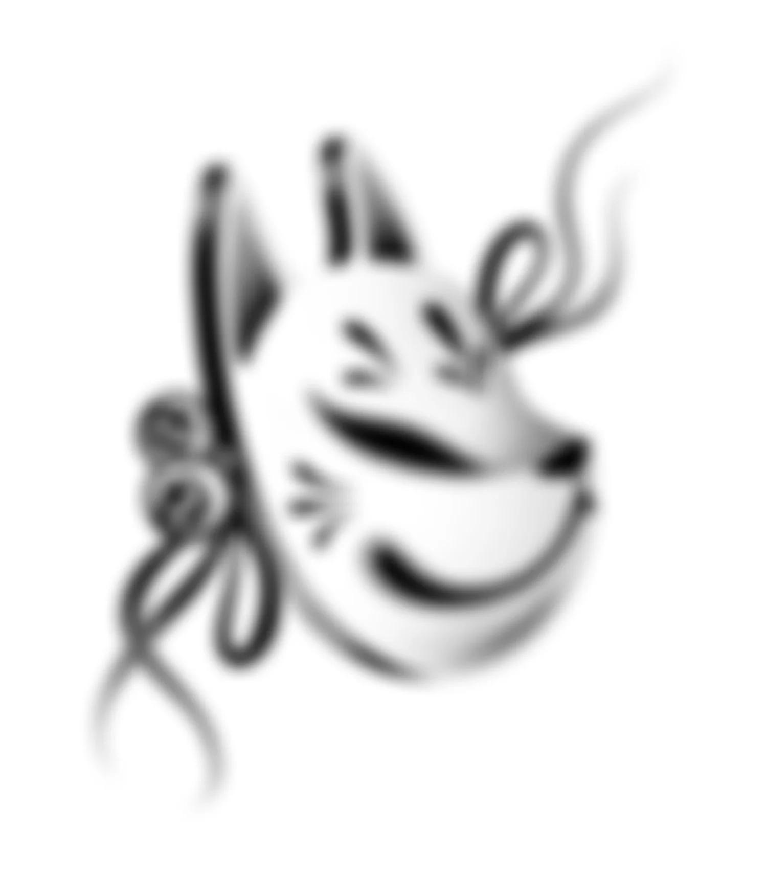 A black and white illustration of a Japanese fox mask, Kitsune. Stippling whip shading dotwork blackwork tattoo design flash.  קעקועים תל אביב שחור לבן אפור סטיפלינג דוטוורק