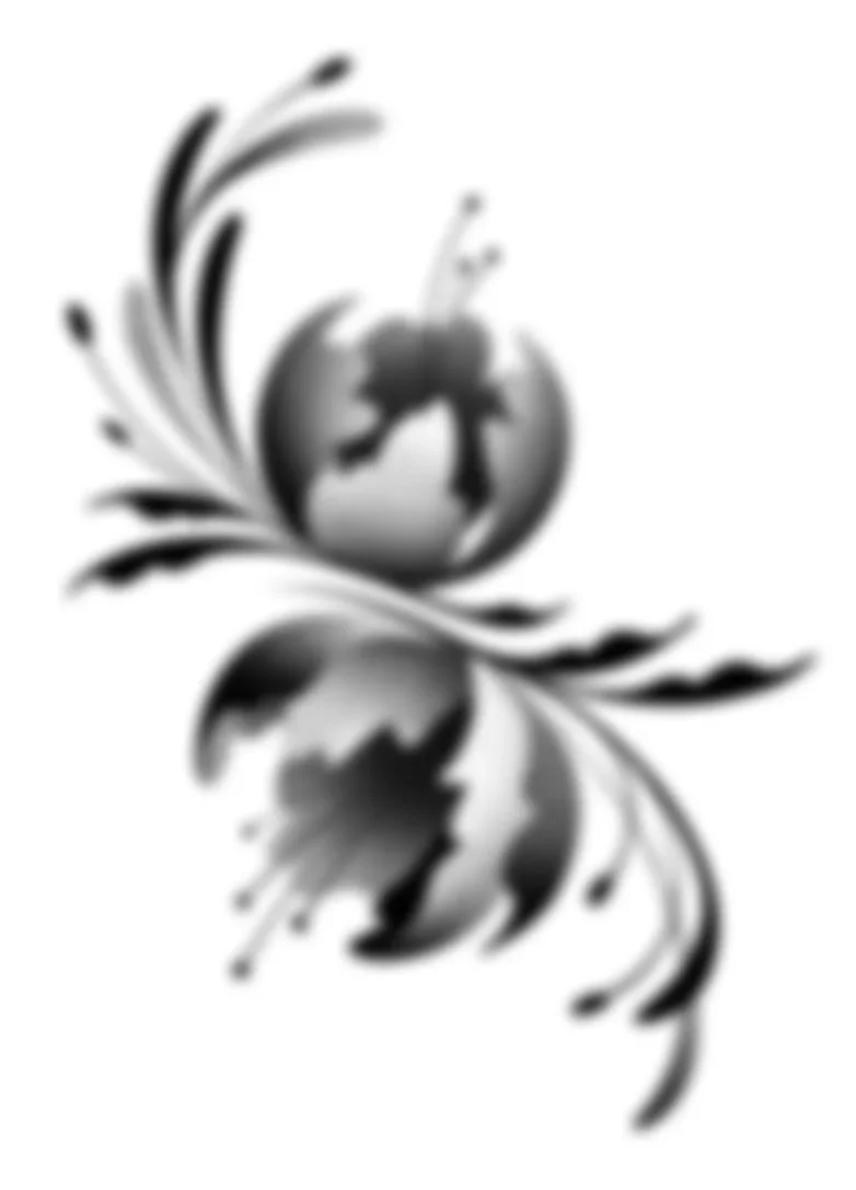 A black and gray floral illustration with floral elements on a white background.