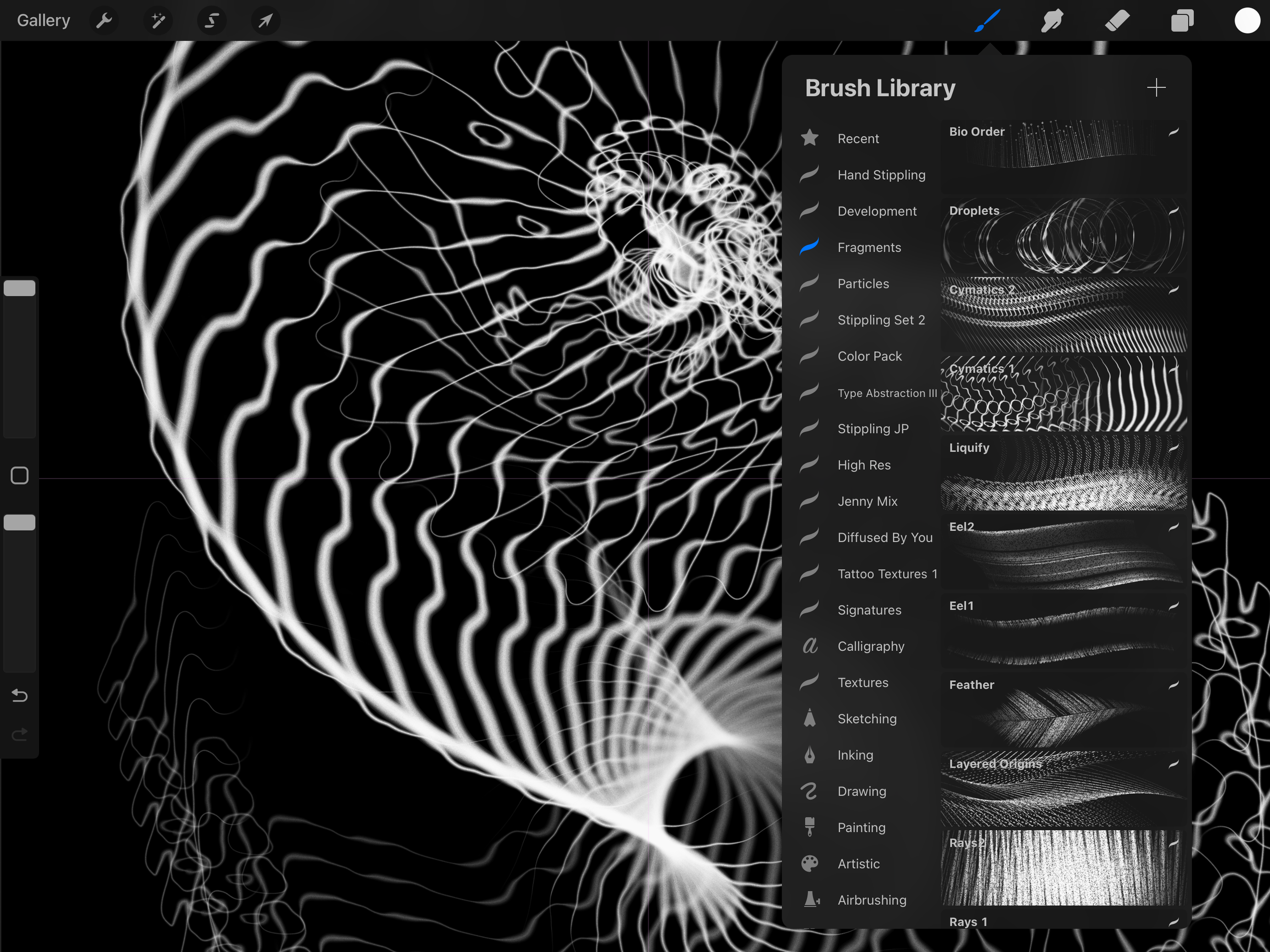 The segment is transformed into a custom Lightswipes brush, programmed to generate a continuous flow of repeating elements.