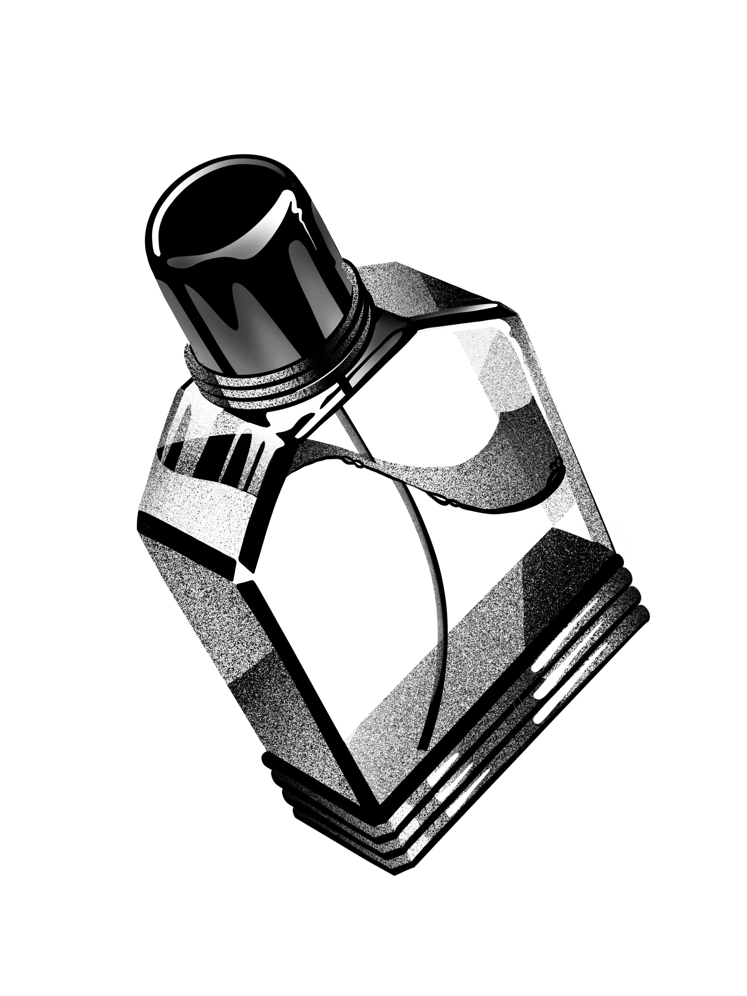 A  bottle of perfume or cologne. tattoo design,  קעקועים תל אביב שחור לבן אפור סטיפלינג דוטוורק
