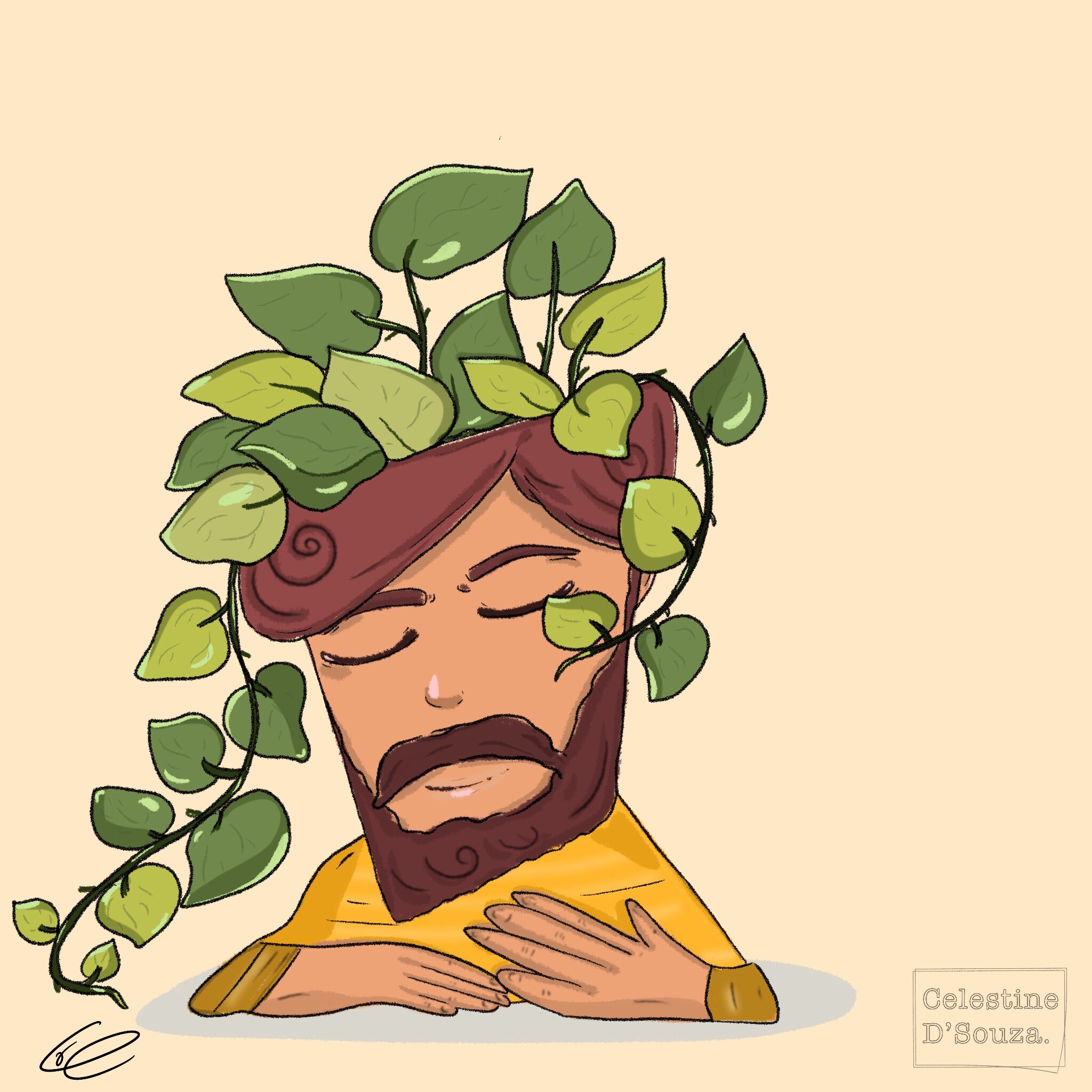 Potted man, illustration.