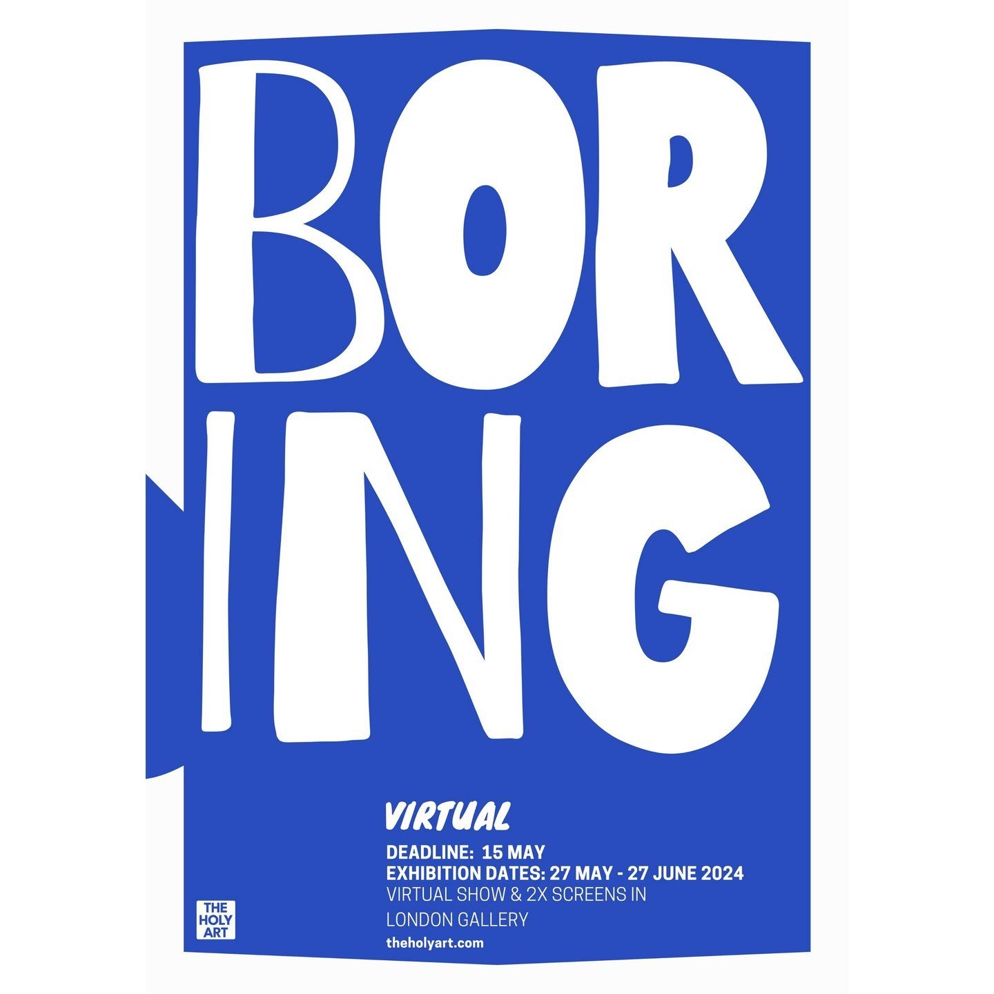 Open Call for Artists 'BORING' Virtual Edition &amp; 2X Digital Screens in⁠ London Gallery.⁠
⁠
Artists from all countries are welcome to submit their works for consideration. The theme of the exhibition is OPEN.⁠
⁠
Each participation in one of our vi