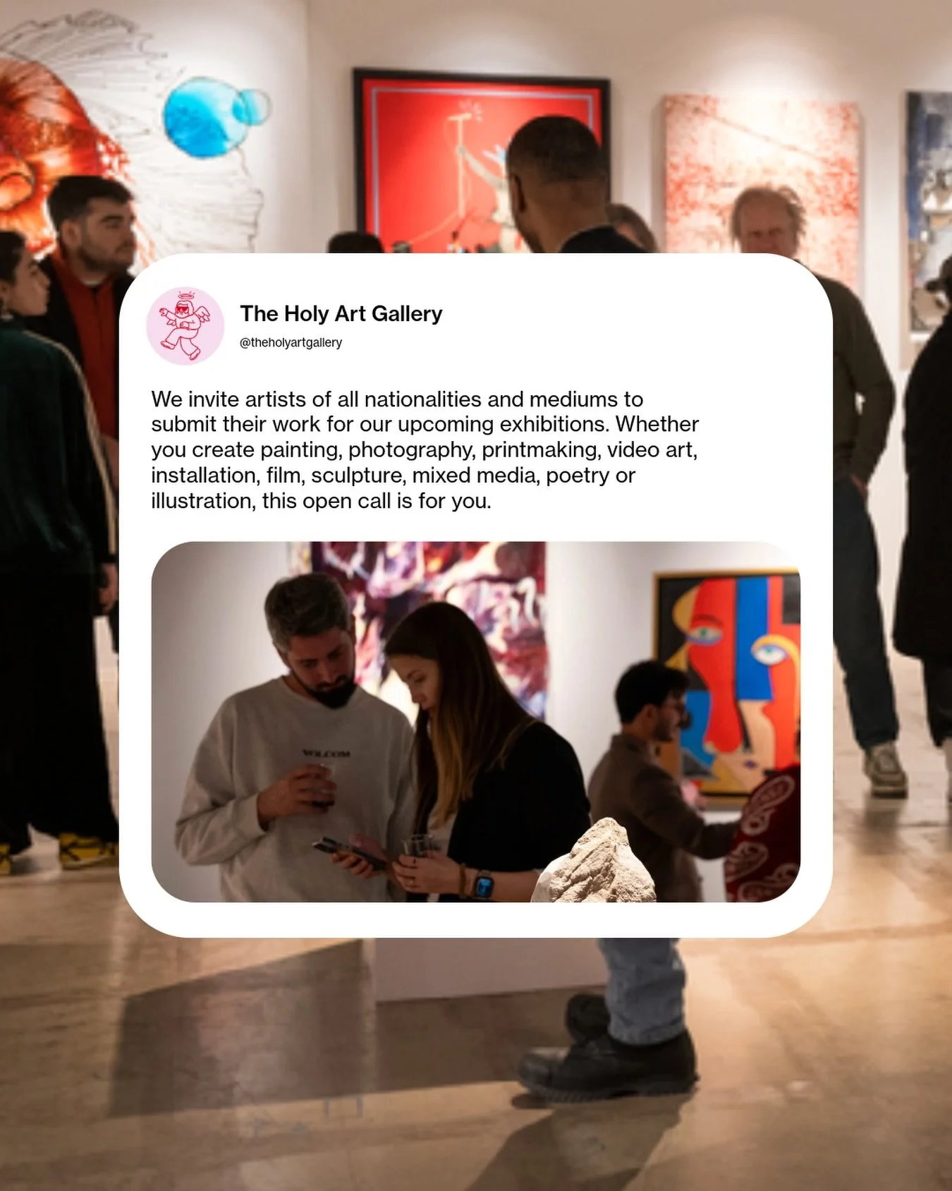 Hey artist,
yeah&hellip; you 👀

If you make art,
we should talk.

Open Call now live.
All mediums. Global exhibitions.

Apply now.
#TheHolyArt #OpenCallForArtists