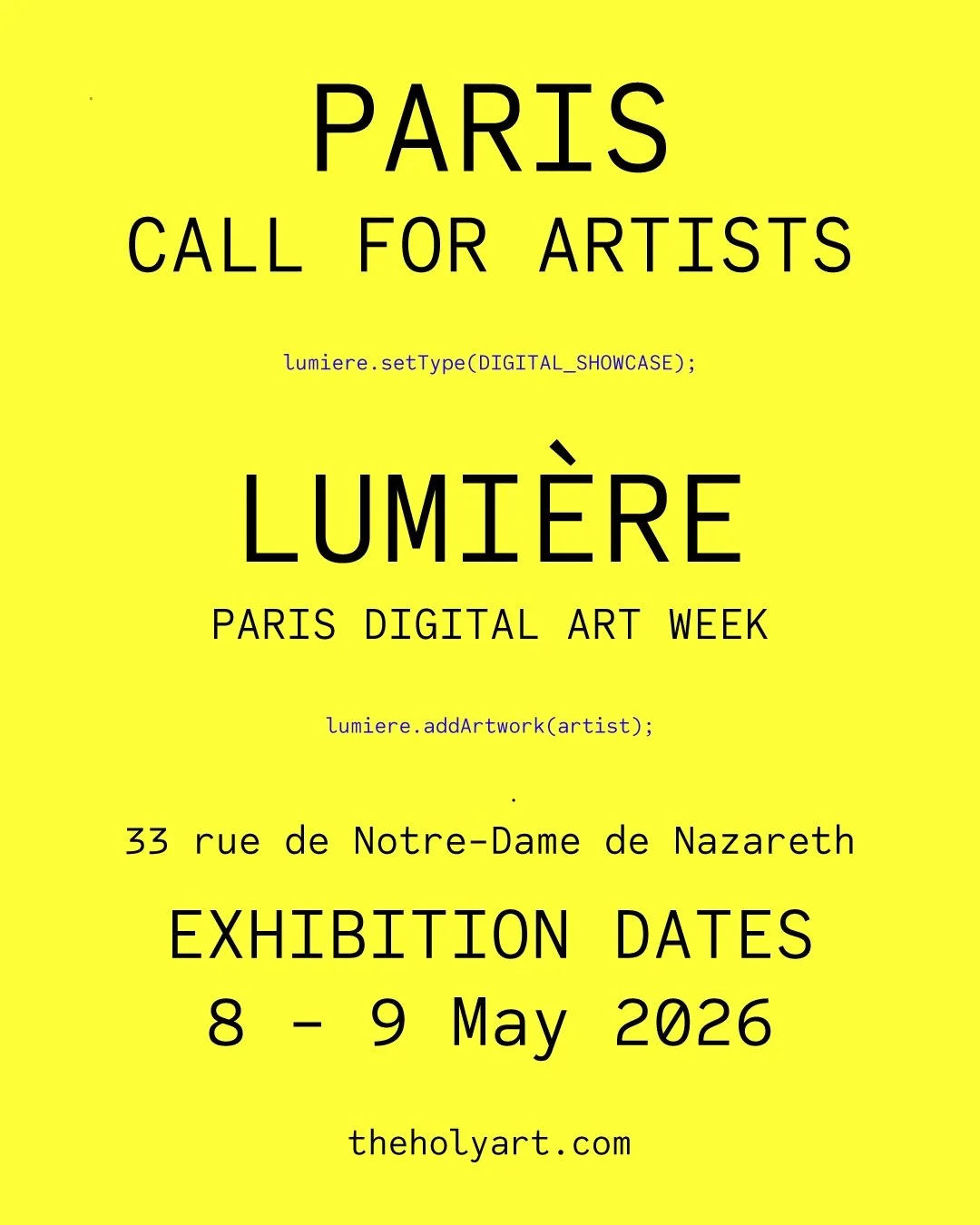 Call For Artists - PARIS DIGITAL ART WEEK 🇫🇷

Paris is calling. Will you answer?

Applications are NOW OPEN for PARIS DIGITAL ART WEEK - our Immersive Digital Art Showcase in Le Marais, Paris.

Your art. Projected 3 metres tall. In one of the world