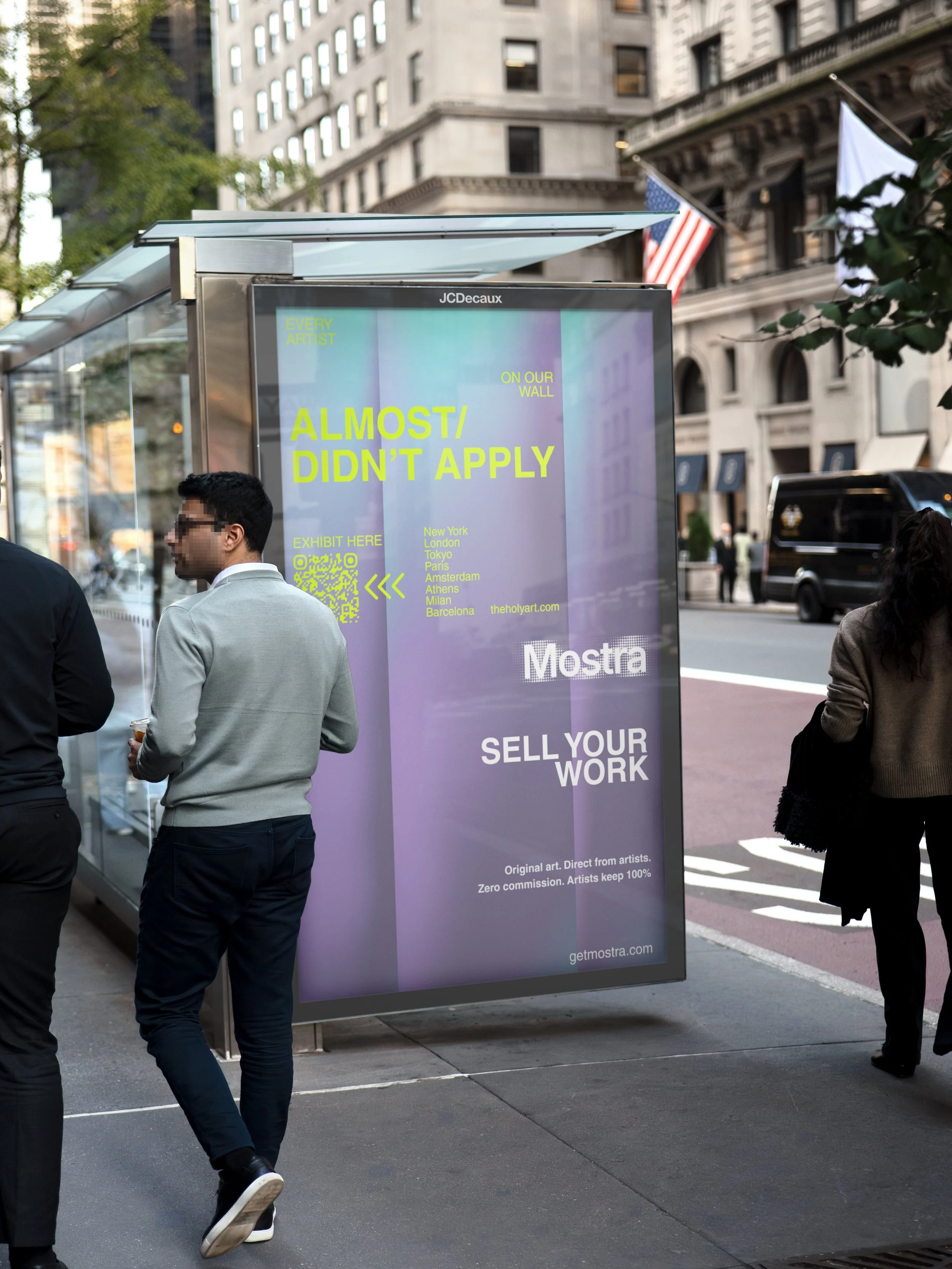 Helloooooo New York.

Yellow cabs. Steam off the street. A city that never once waited for permission. And two doors wide open for you.

EXHIBIT: Every artist on our wall almost didn&rsquo;t apply. Be the one who did. New York, London, Tokyo, Paris, 