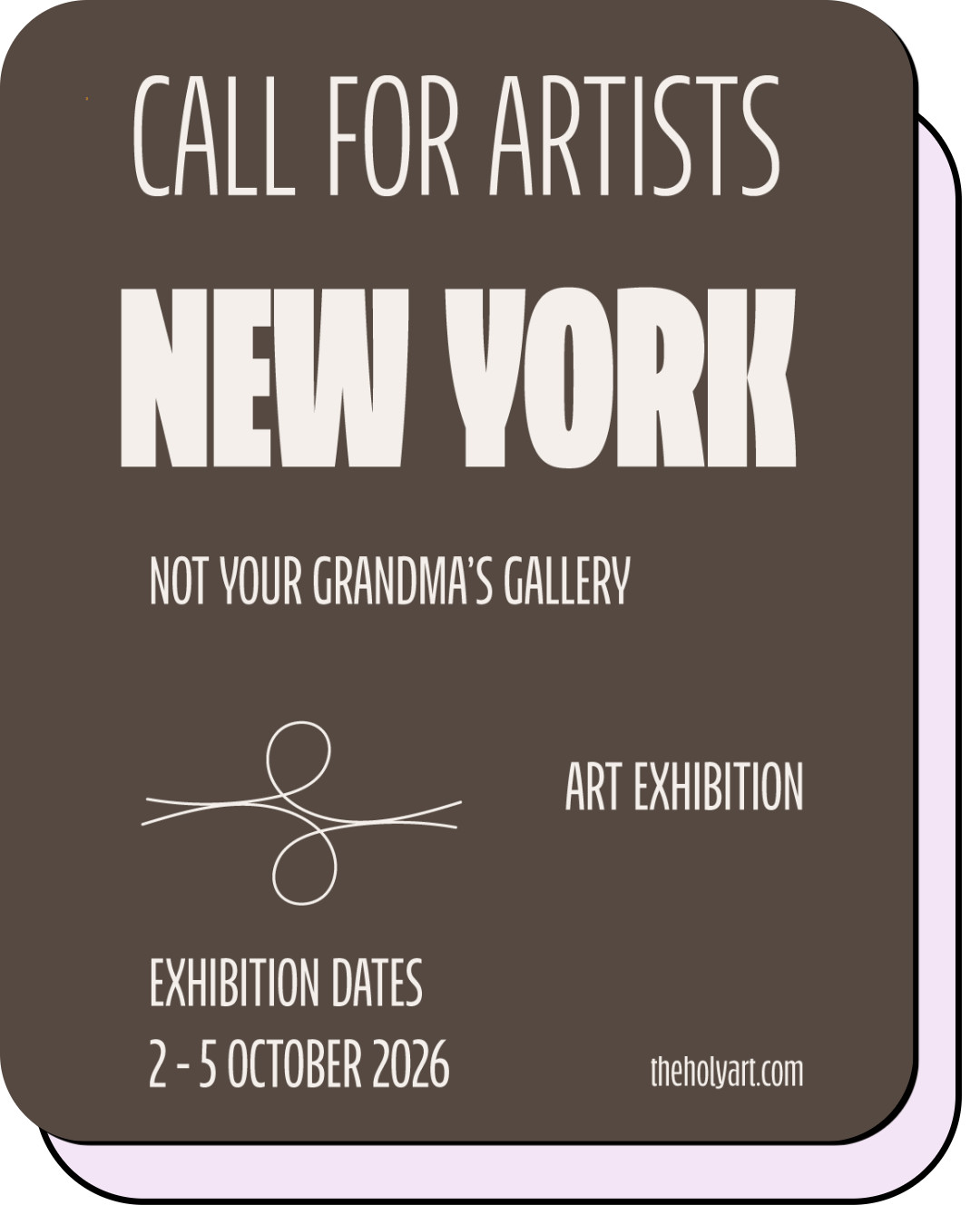 Poster for a 'Call for Artists' in New York City, featuring a minimalist face illustration. Exhibition dates are November 7-10, 2025, at 72 Warren St, New York, NY 10007, USA. 'New York City' is highlighted at the bottom.