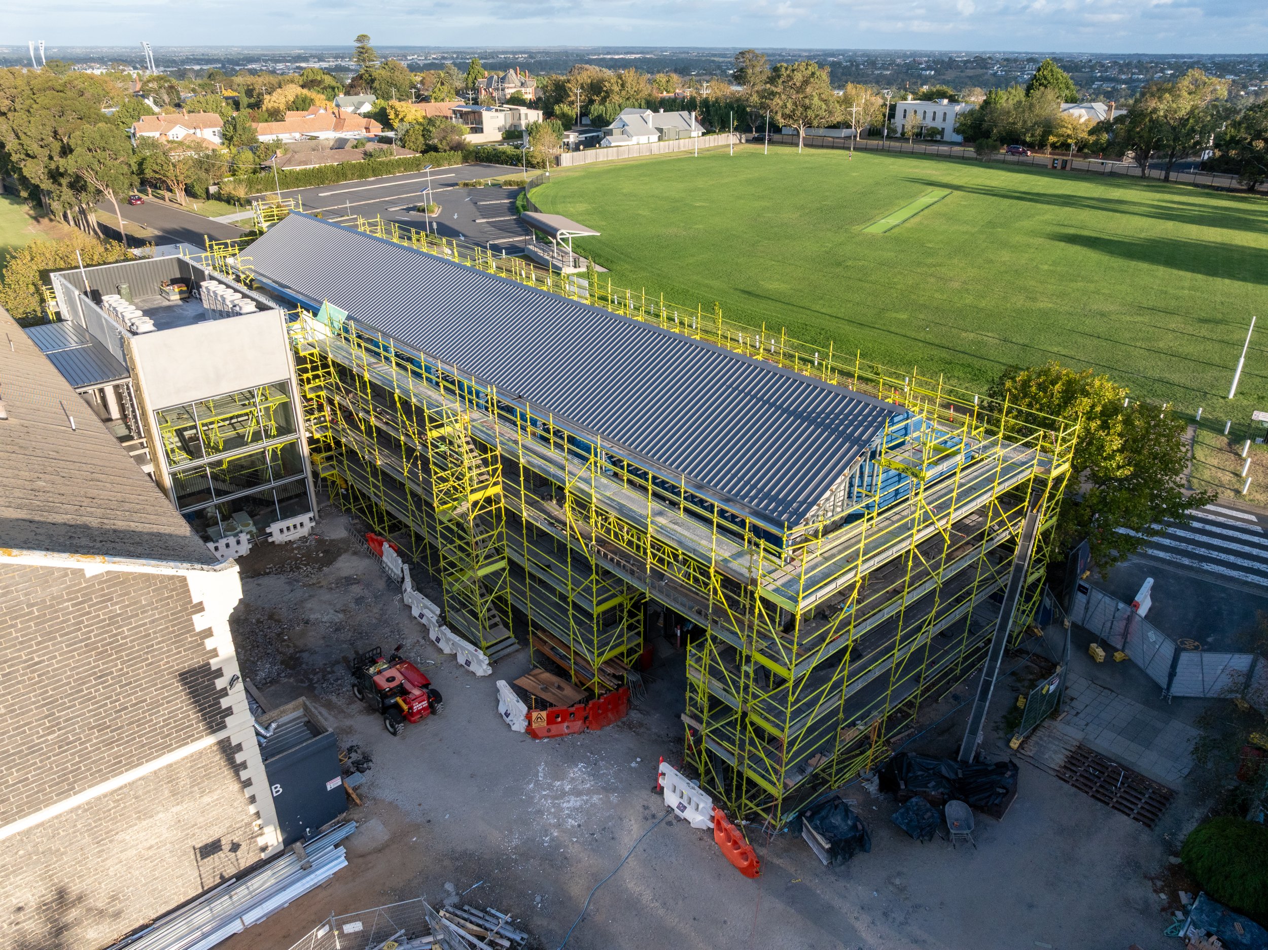 Top view of St.Josephs Collecge Geelong Heritage Centre with Lime Scaffolding and Safety rail