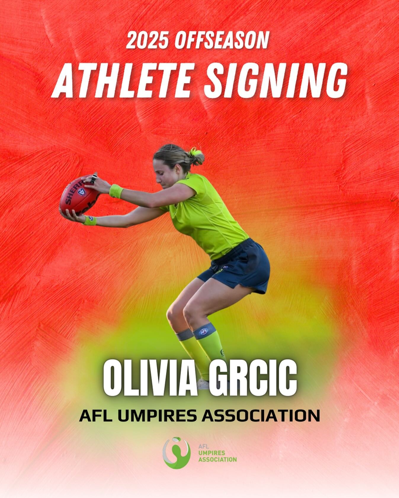 Excited to be working with Olivia Grcic from the AFL Umpires Association, fresh off her league debut as an AFLW boundary umpire in 2025. 

We will be working with Olivia on developing her acceleration by improving her first few steps and improved for