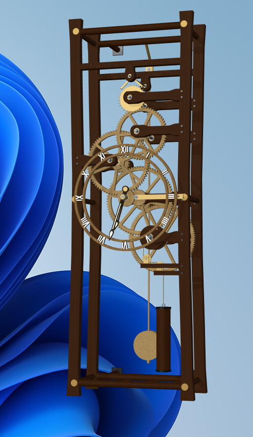 Complete view · Frame, dial, weight and pendulum.