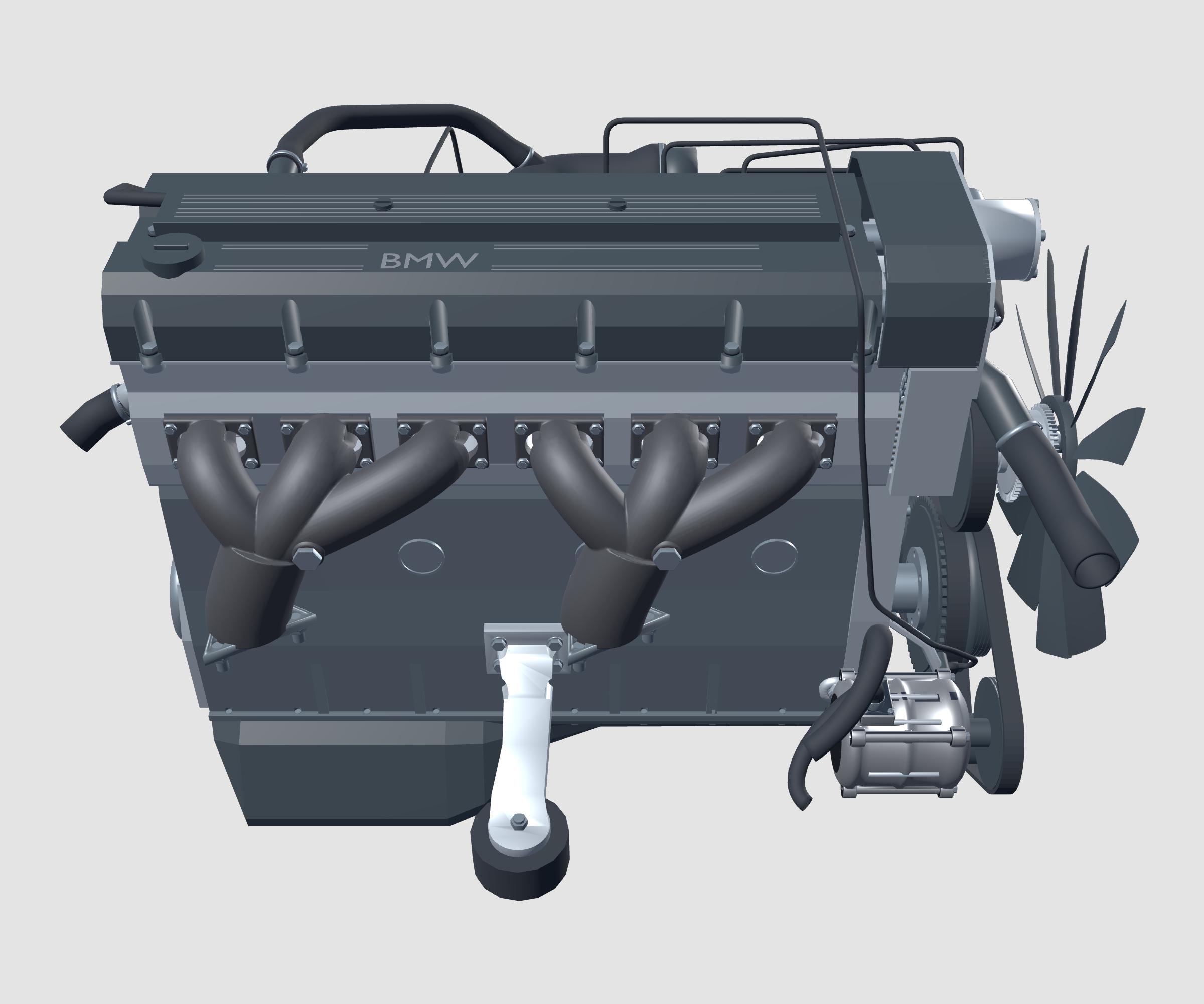 1993 BMW M50B25TU inline-6 educational model — Assembled exhaust-side view