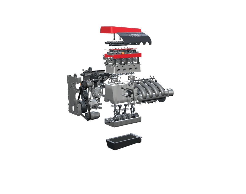 Honda K24 TSX Engine Exploded View with organized separated components.