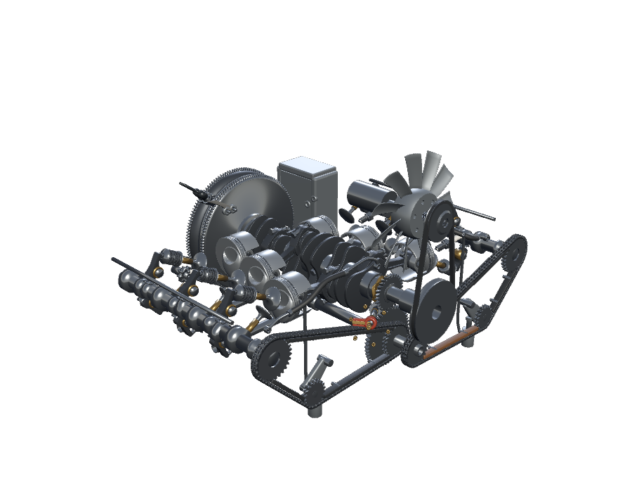 GE-017 Porsche flat-six internal crank, piston and valvetrain view