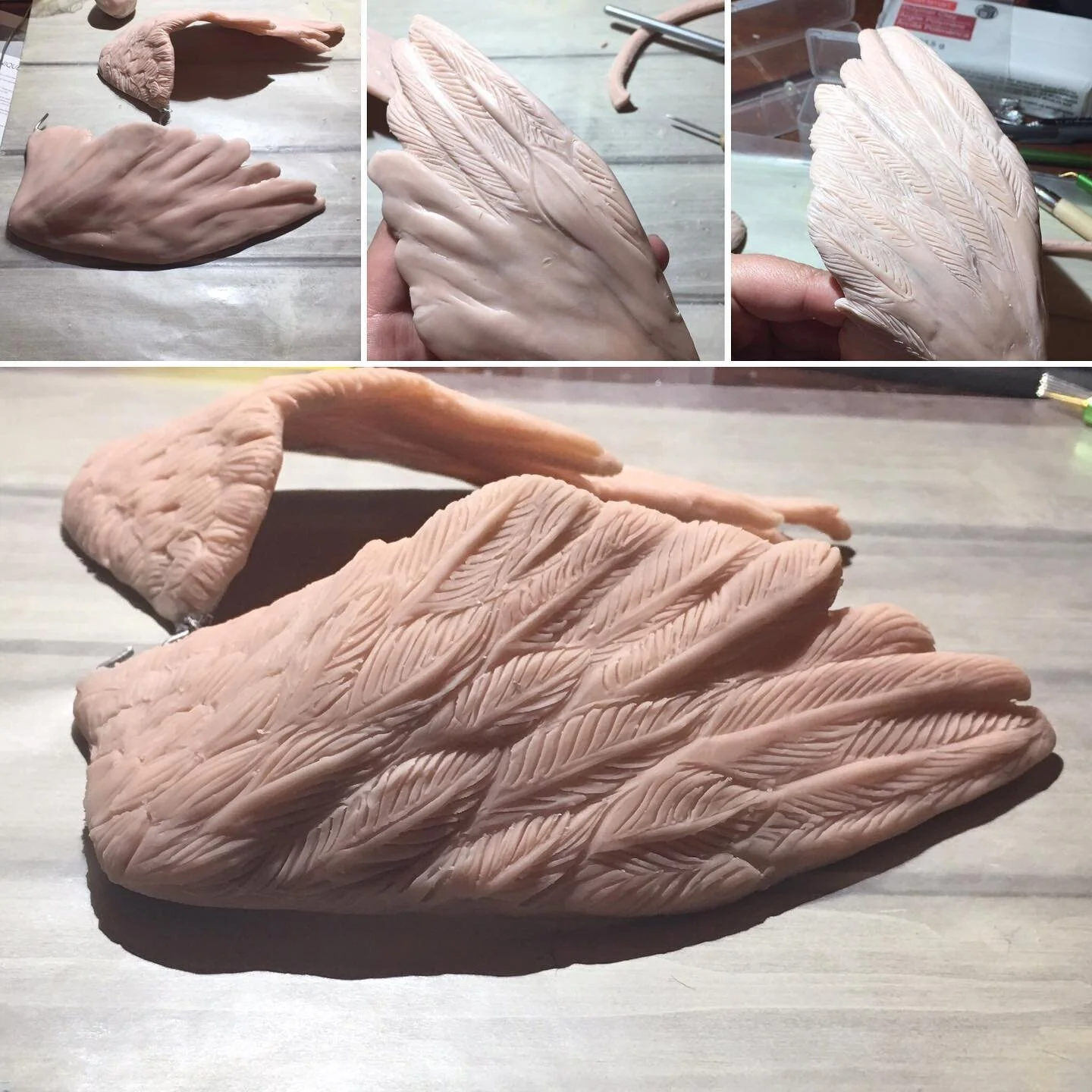 Time for an update on my first real sculpture. Here are some progress pics of one side of his wings. 
.
#fantasycreature #fantasysculpture #sculpey #sculpeycreations #polymerclay #foxwithwings #fantasyflockstudio