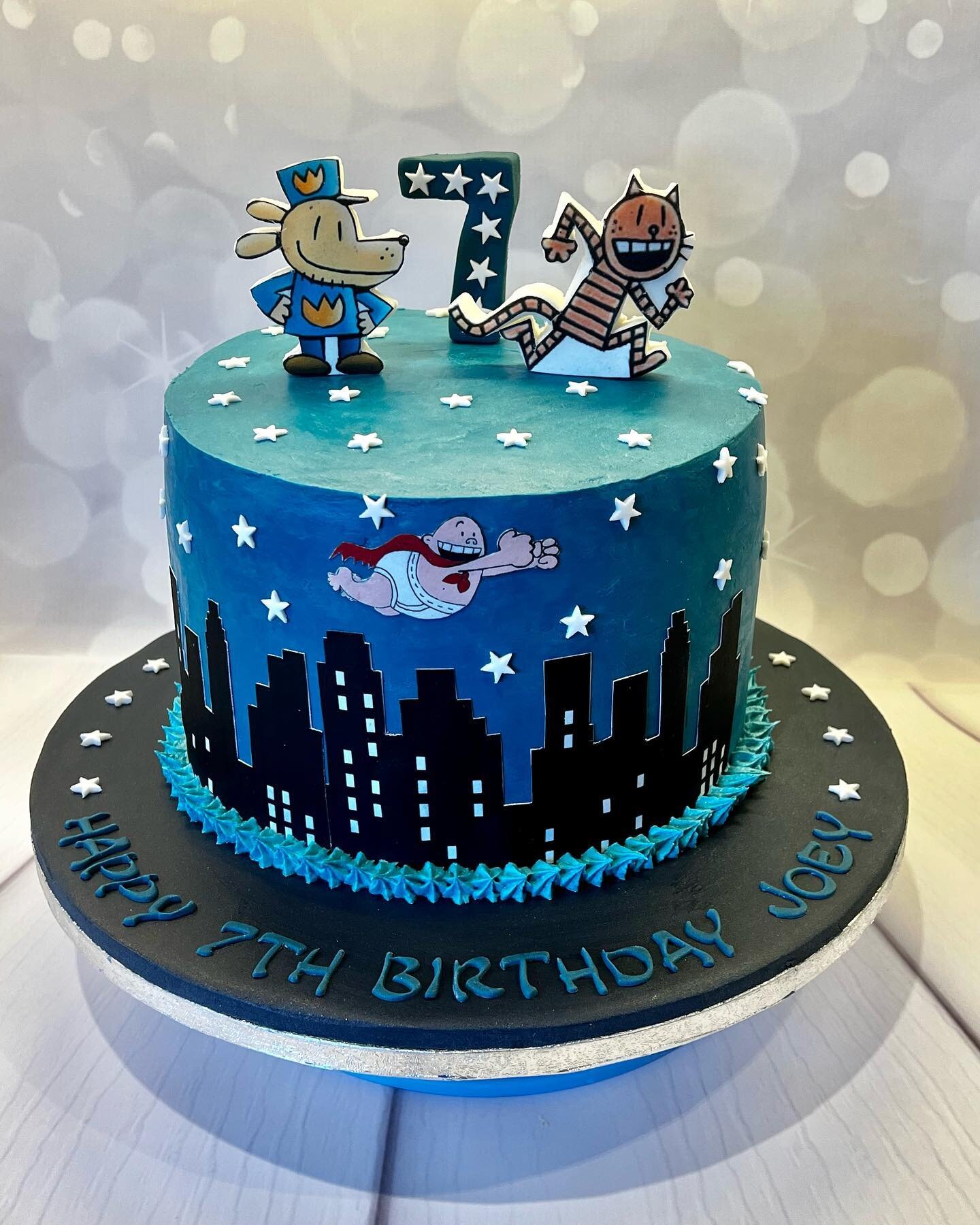 Joey had a Dog man, Cat kid and Captain Underpants style cake for his 7th Birthday.  Vanilla sponge with chocolate ganache was the choice for this cake.  Happy Birthday Joey.  Hope you had a great birthday. Xx