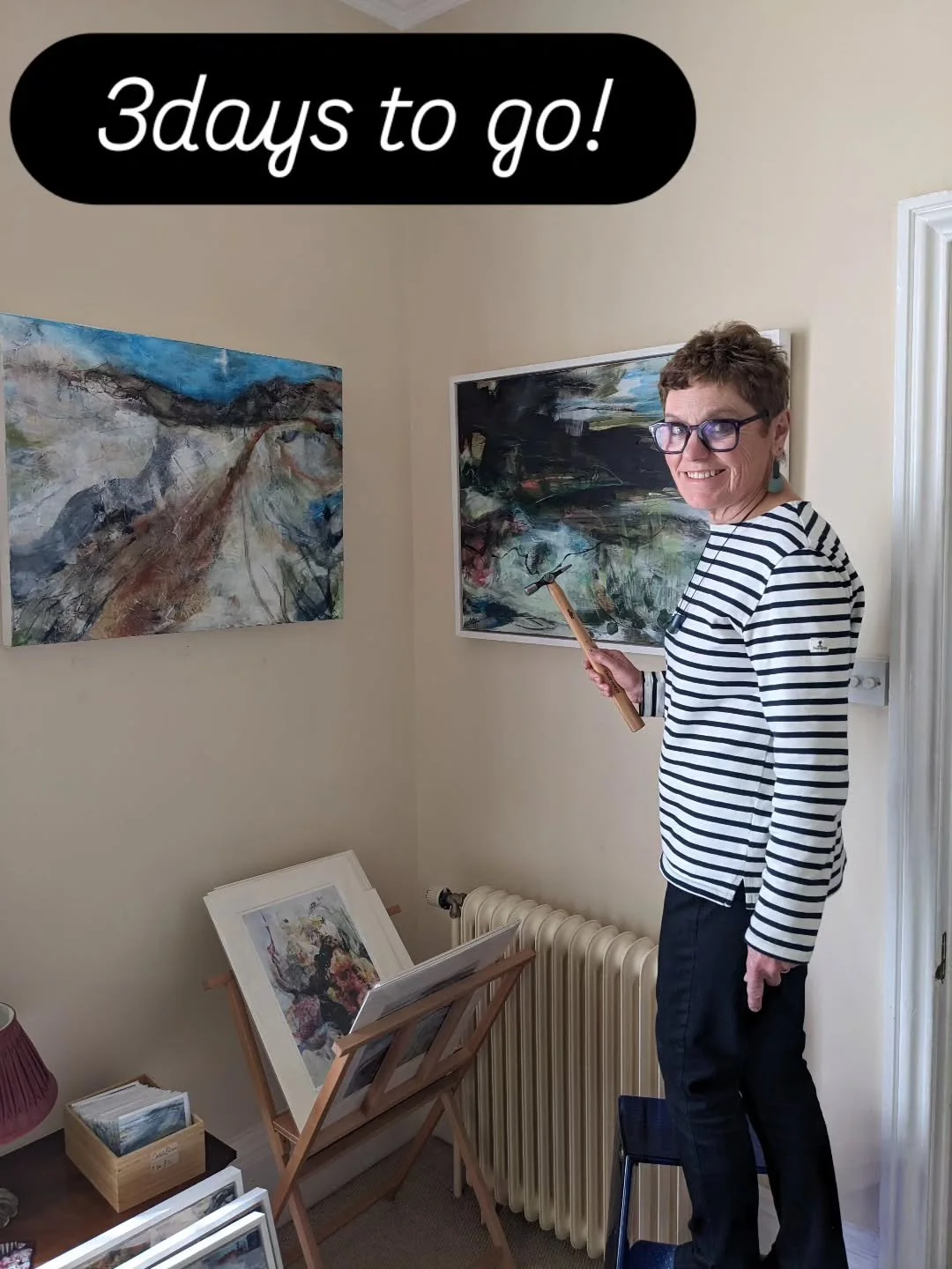Getting the home space ready for @dorsetopenstudios . Deciding what paintings to exhibit and where to place them. A tolerant family having part of their home as a public space. May 23th -June 7th.  290 varied venues across Dorset. Look forward to see