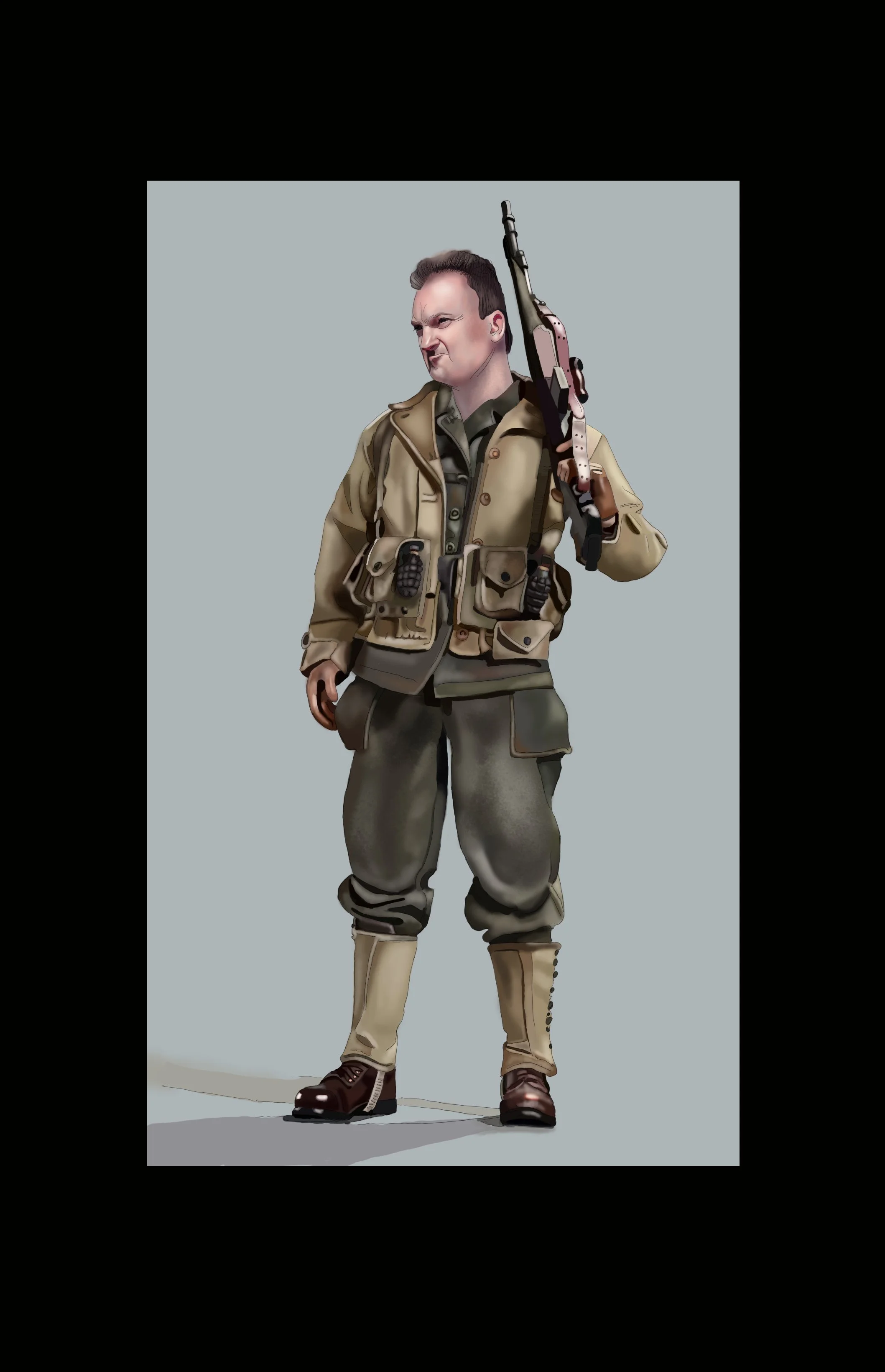 A soldier take a pose