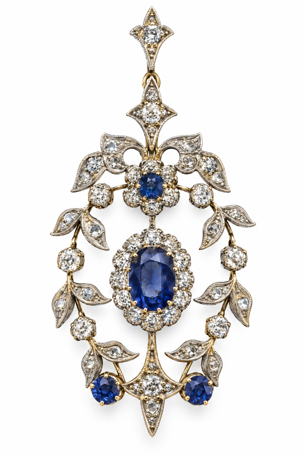 26 | Victorian Sapphire & Diamond Pendant/Brooch, Silver on Gold | 2000 - 2850 | 1600