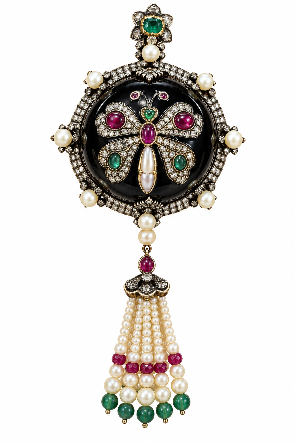 8 | Victorian Butterfly Motif Garnet Cabochon Pendant with Tassel | 4800 - 7000 | 4000