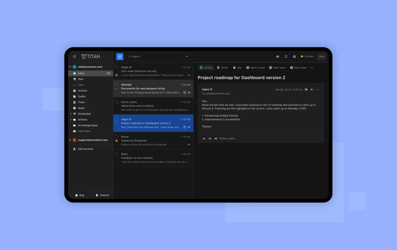 Titan Email - Dark Theme & Design System   ➔