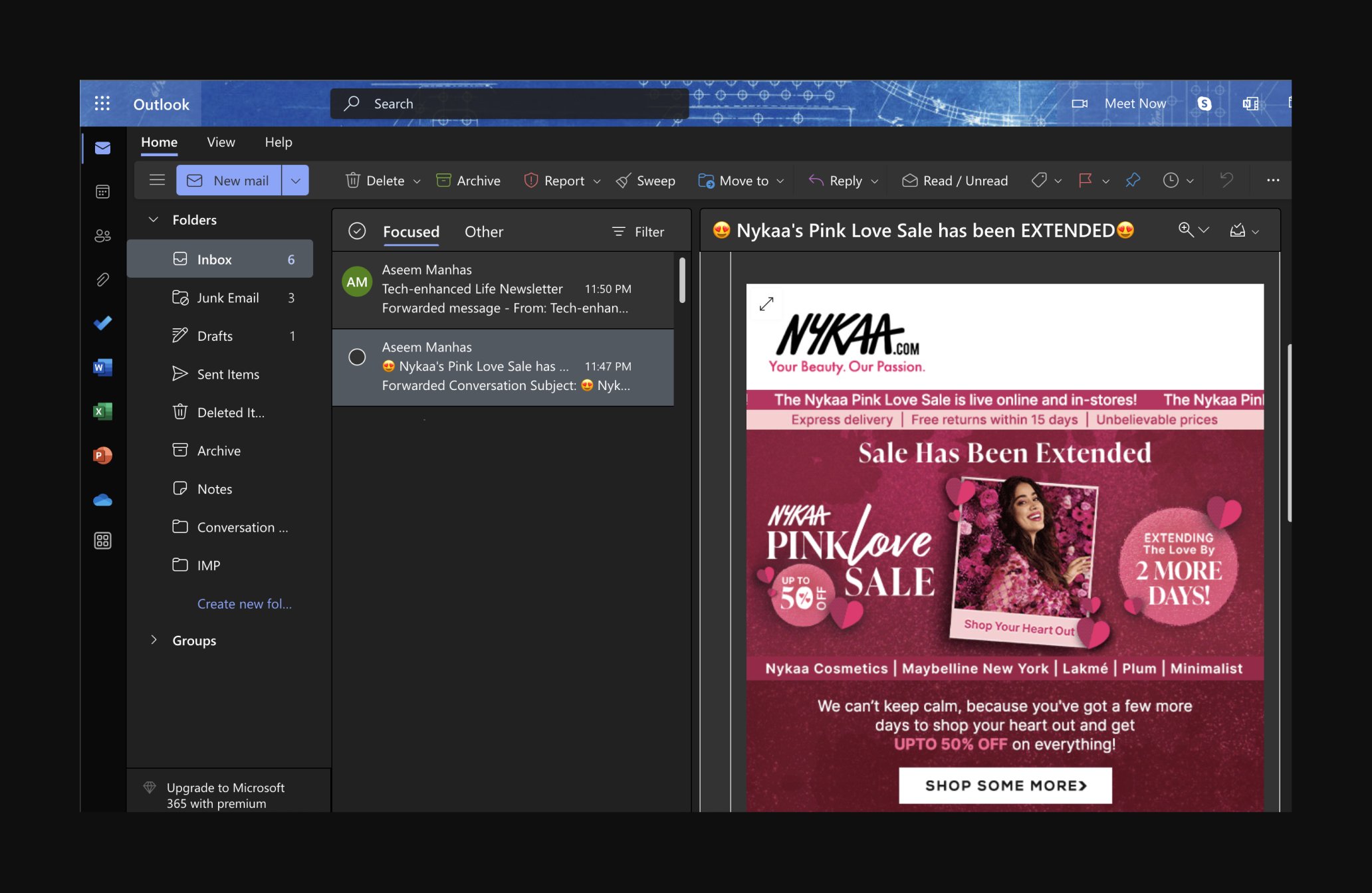 Unfiltered email colours - Outlook