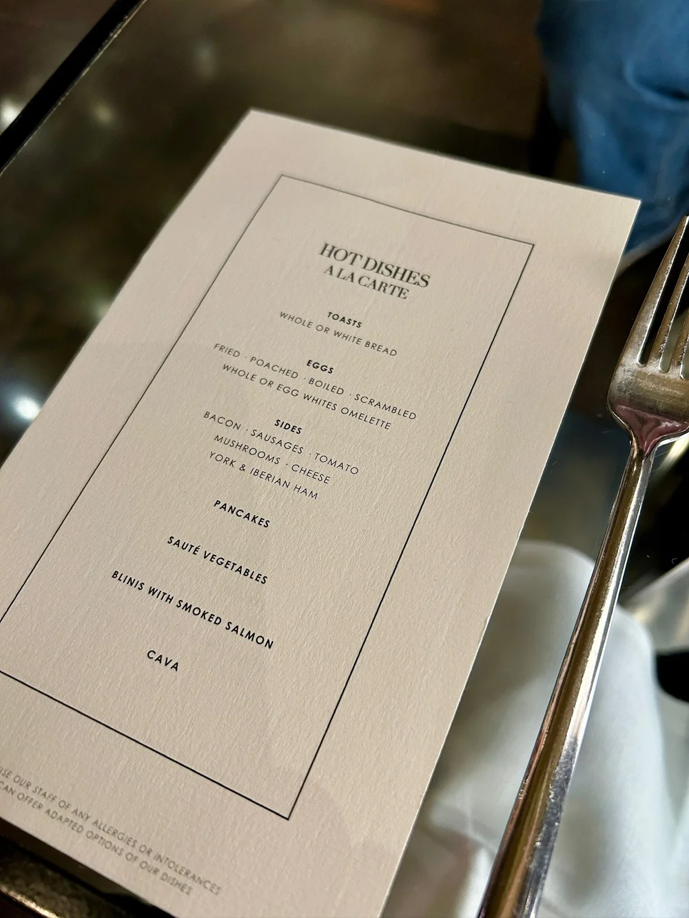 Breakfast menu Hotel Bagues Barcelona