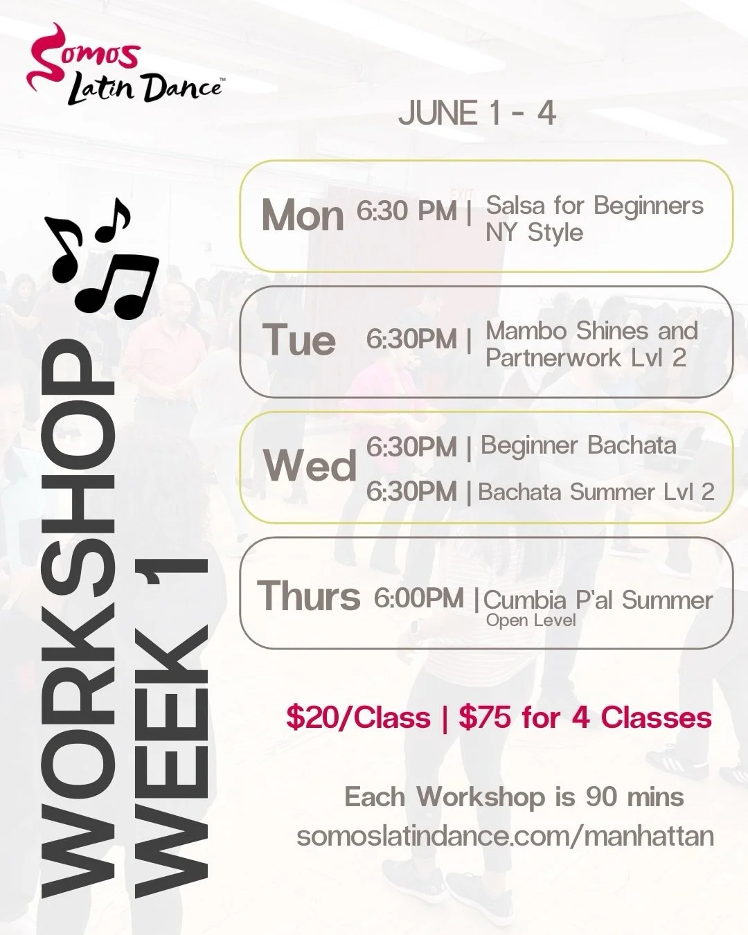 🚨Workshop week is here and there are still spots left to dance with us June 1 - 10.

📍305 w 38th Street, 2nd floor
Exact studio number shared in our stories and on our scheduling portal and app.

See you soon!
#learntodance #summerofdance #salsayba