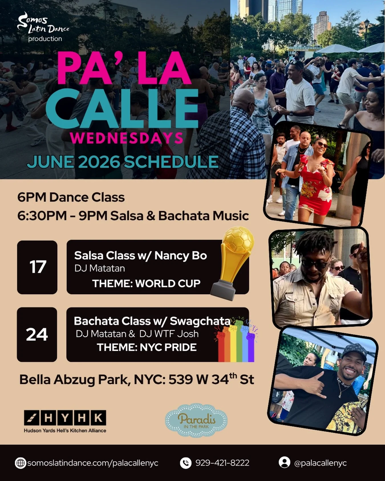 1️⃣ more we until we hit La Calle on June 17th! 
✨THIS IS A FREE EVENT✨
From 6-9pm we dance in Bella Abzug Park and stay cool by the fountains with refreshing drink specials by @paradisinthepark 

This month we&rsquo;ll have a theme each week:

⚽️JUN