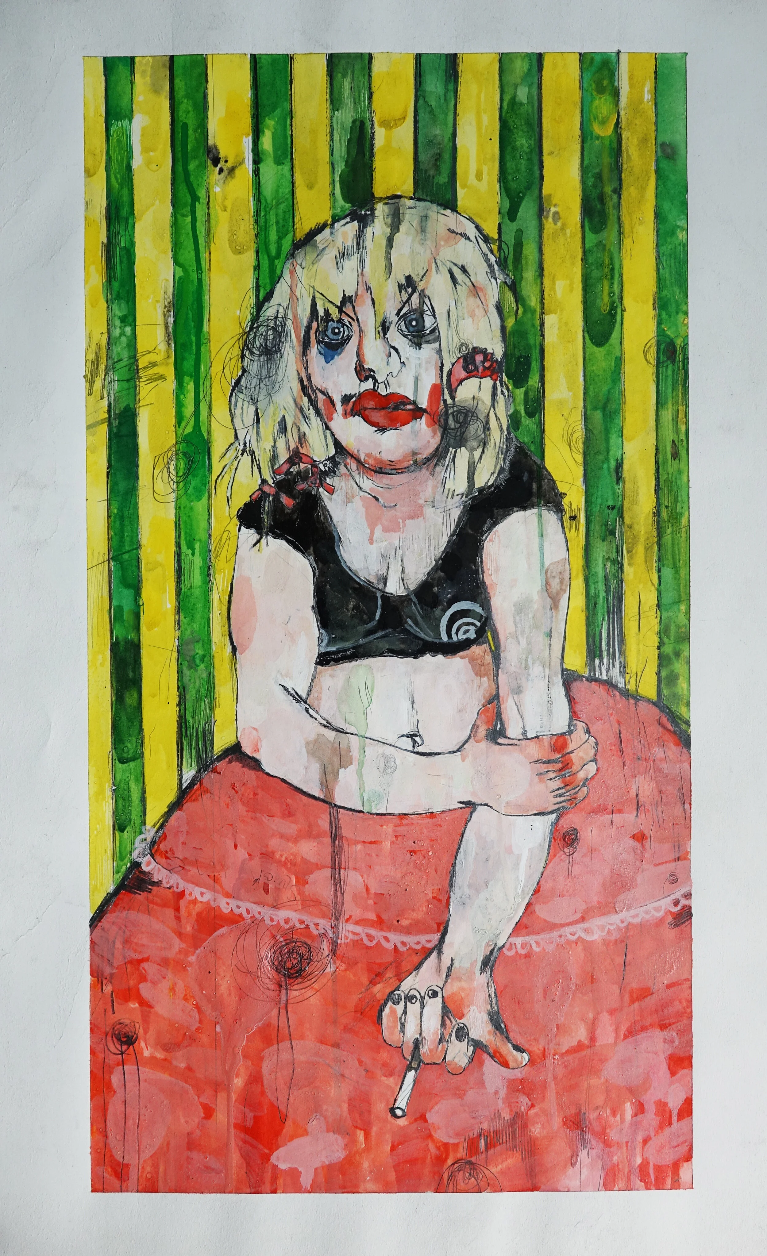 COURTNEY LOVE-Editorial Illustration for Rolling Stone Magazine, mixed media on paper, 24" x 36", 1997 Catalogue #SW0072