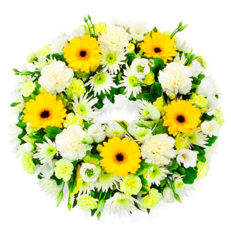 l cook florist carpenders park south oxhey hand tied bouquets flowers blooms delivery yellow and white wreath funeral