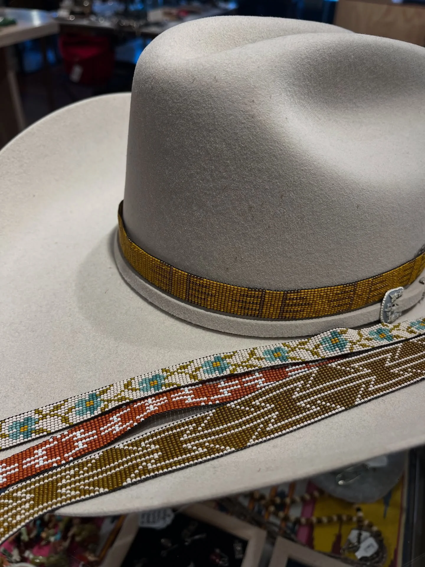 Hatbands make beautiful gifts. These are handmade glass beaded hatbands by @piehawkoutpost 
Holidays are coming!