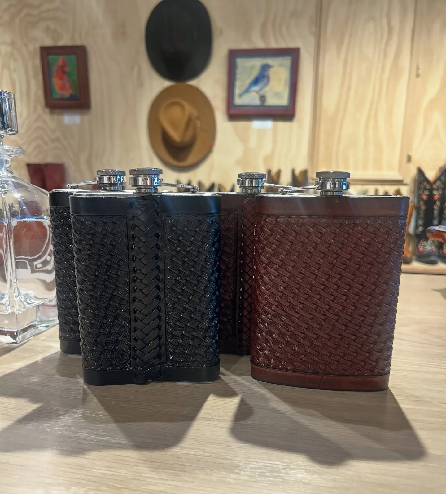 Leather wrapped flasks. Stocking stuffer for your cowboy 🤠