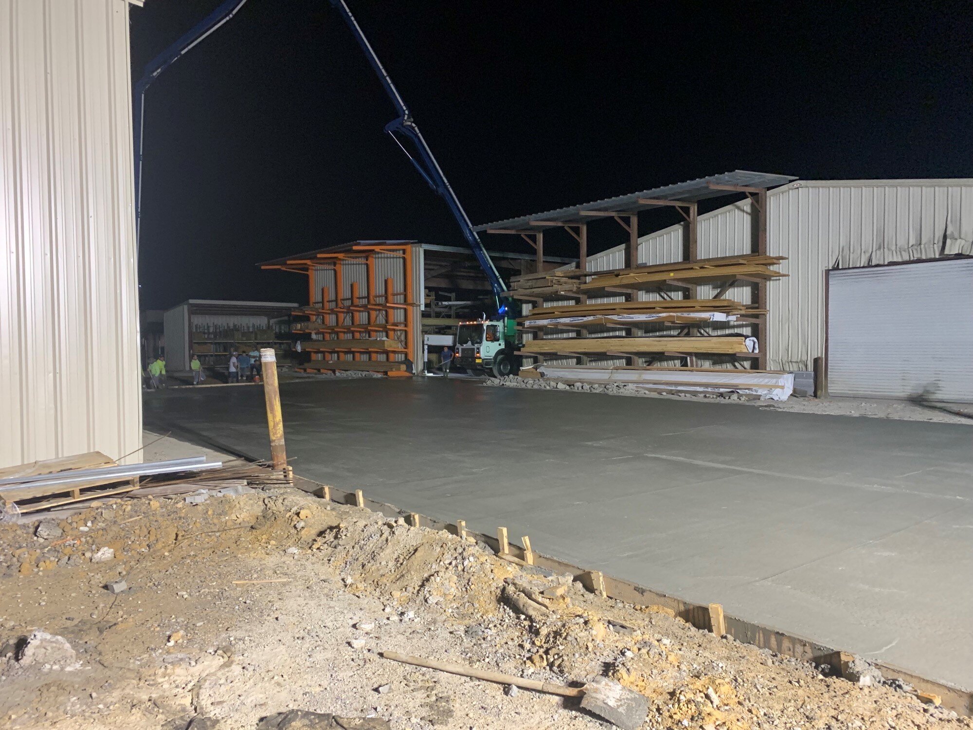Commercial project - Angelle Materials worked overnight to pour the pavement for Zachary Lumber & Hardware in Zachary, LA. We partnered with LH Concrete Services for the concrete finishing on this project.