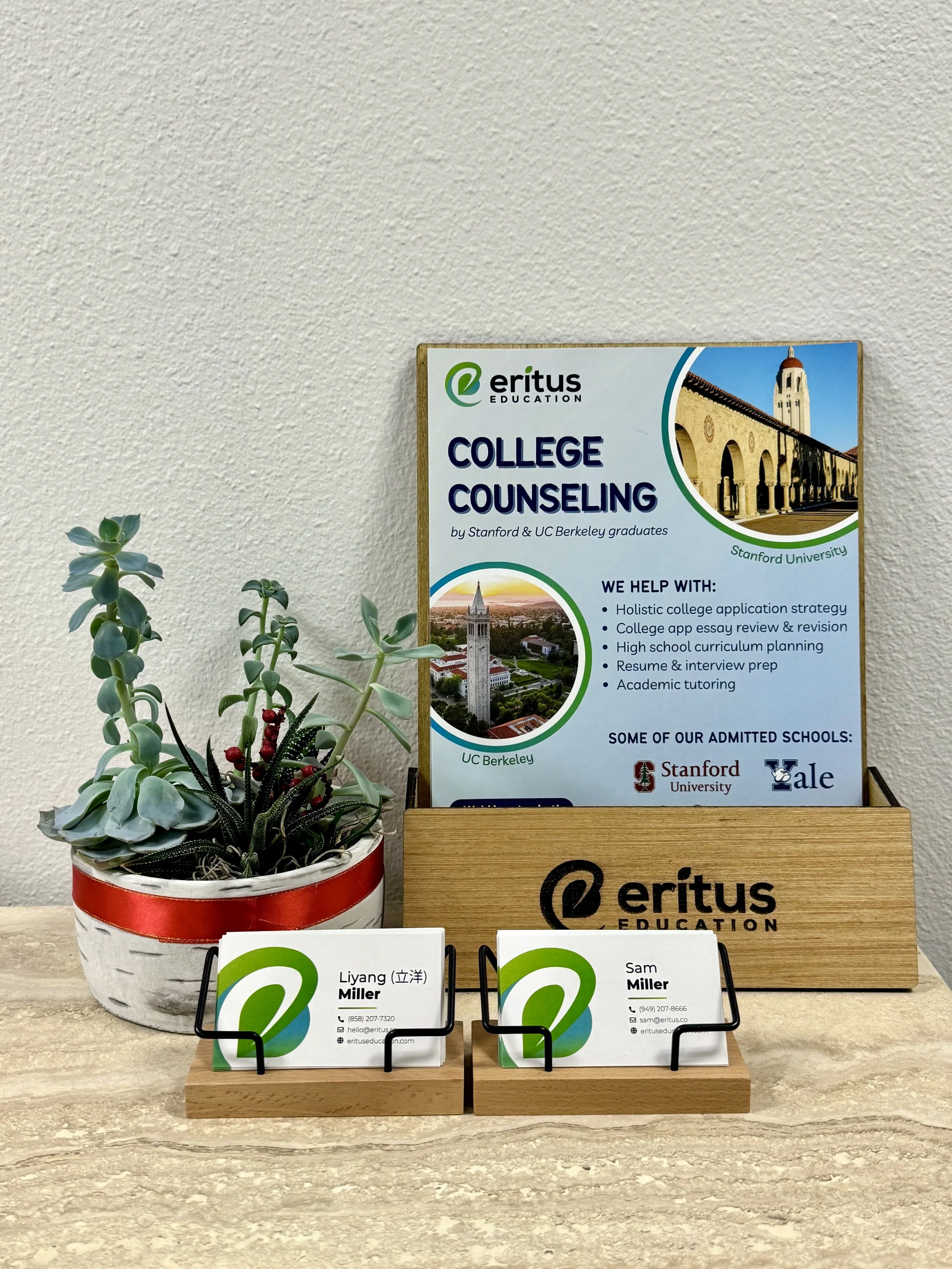 Eritus Education college counseling and contact informational materials in office
