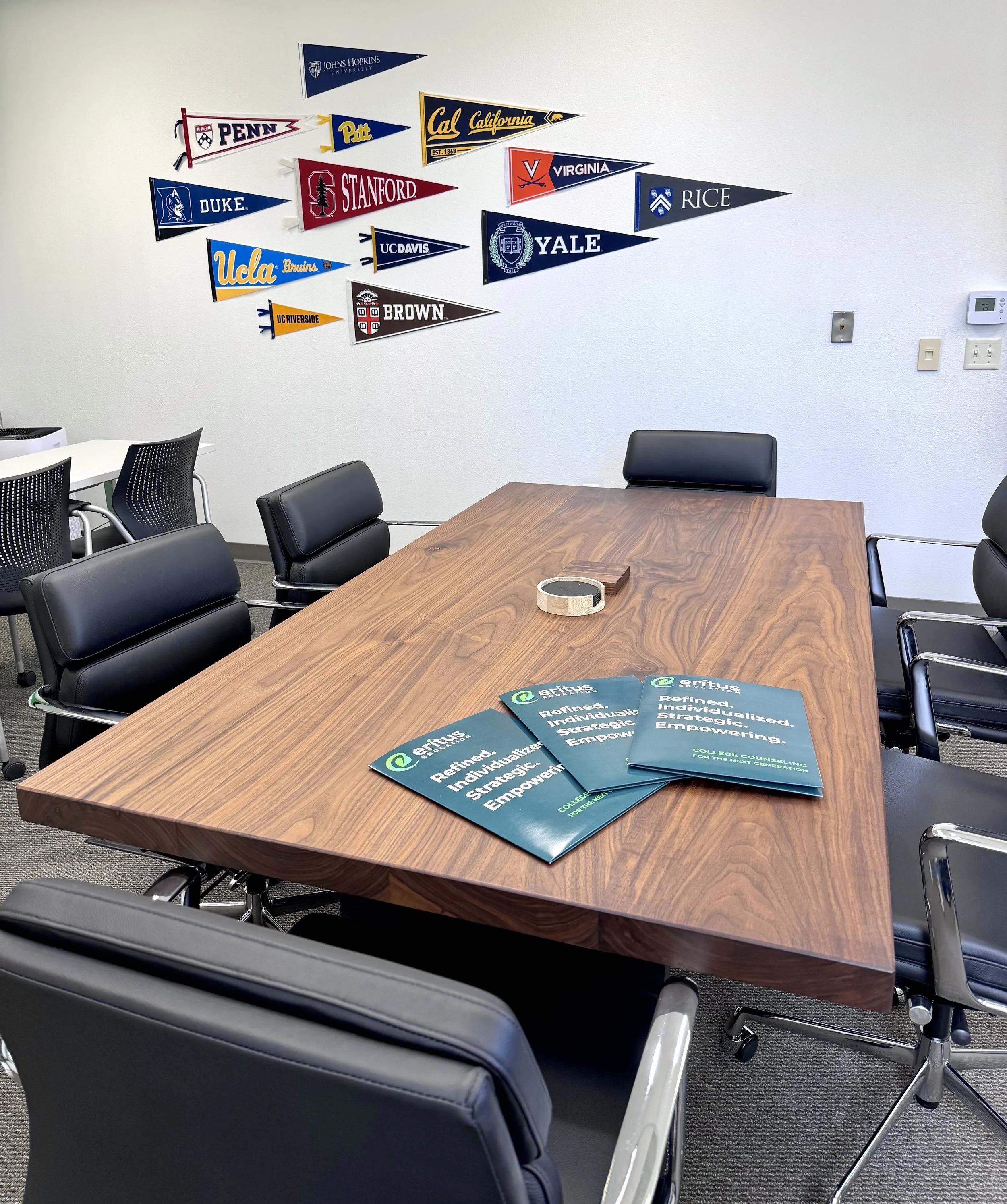 Welcoming conference room at the Eritus Education office in San Diego, where students and families meet for personalized college counseling and academic planning