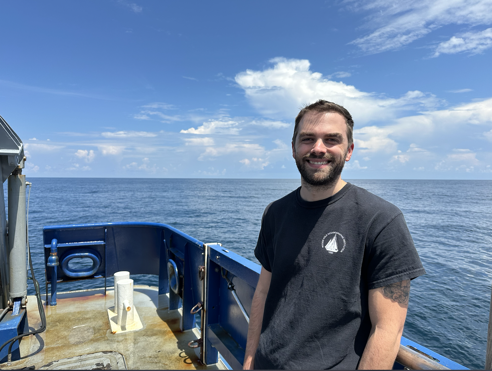 Sean on the RV Savannah in the Gulf of Mexico, amped to run the FlowCam and filter seawater!