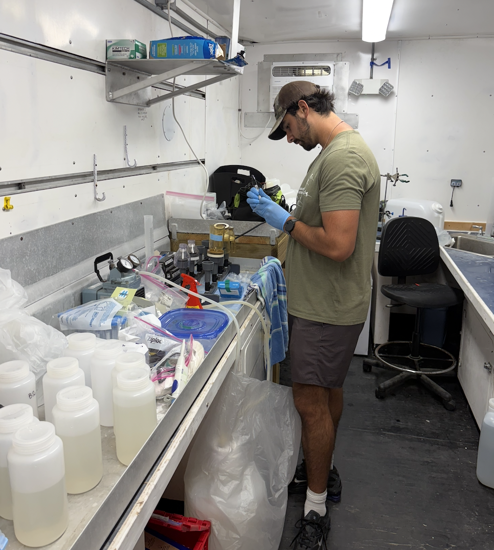 "Locked in" while processing 69 incubation bottles in the Beckler van