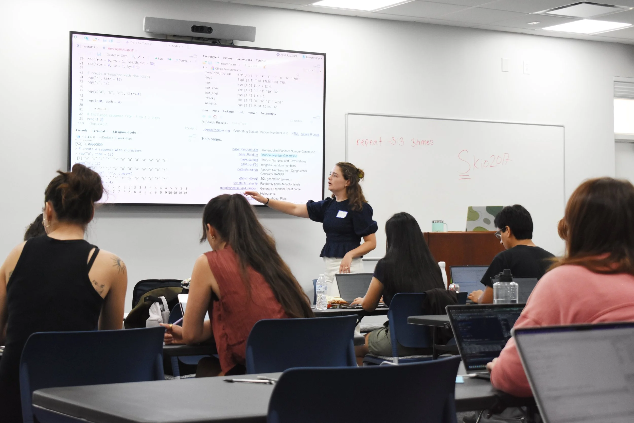 Claire leading an Institute of Bioinformatics (IOB) sponsored Carpentries @ UGA coding workshop at Skidaway Institute, with participants from Athens (UGA), Georgia Southern, Savannah State, and SCAD. Summer 2026