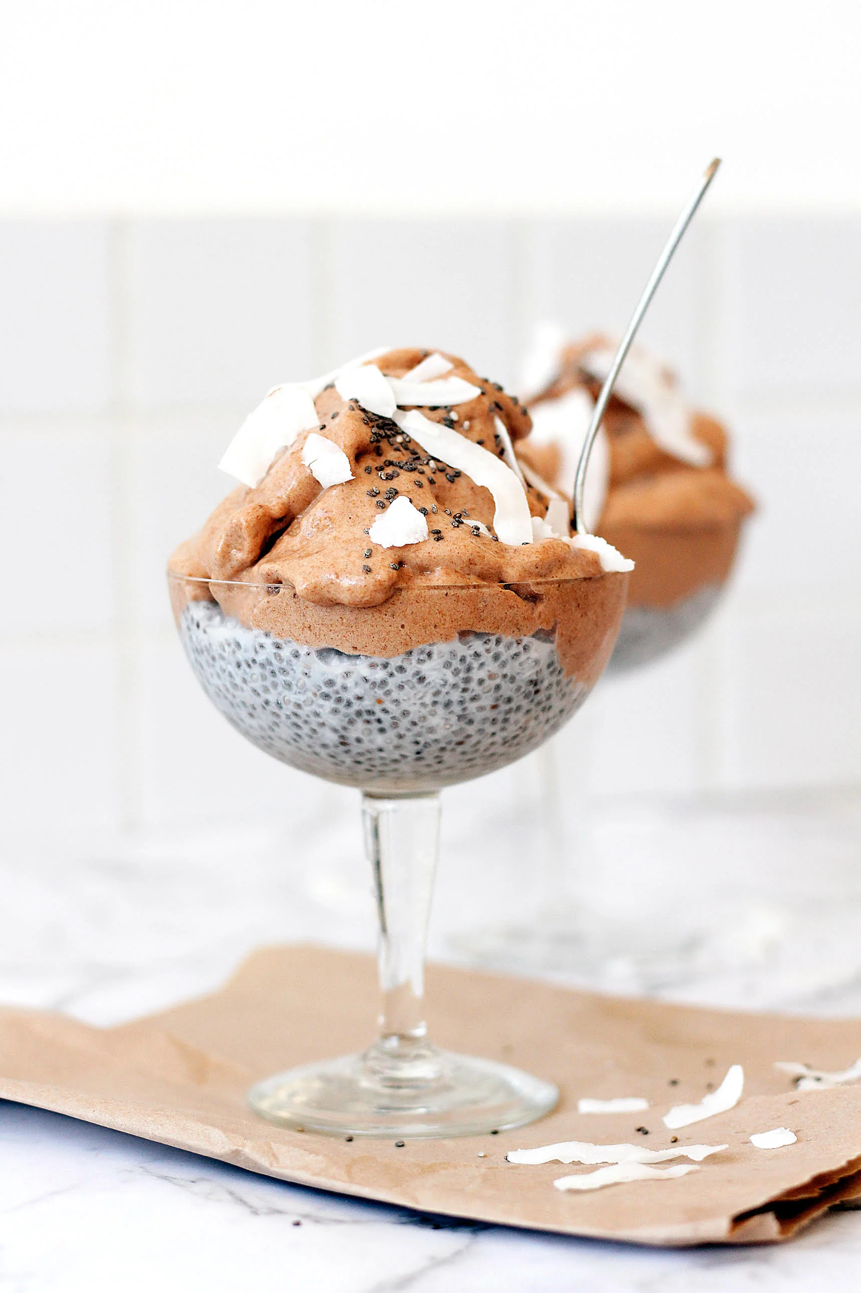 Coconut Chia Pudding with Cacao Banana Ice Cream