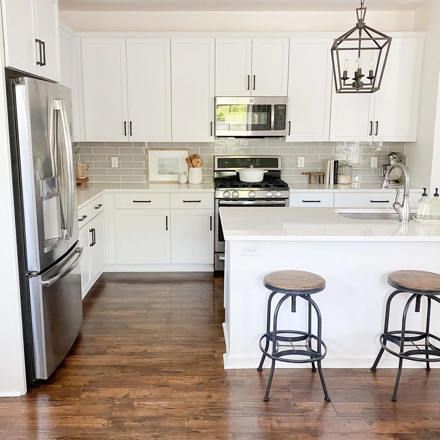 Trying to convince my husband we need new counter stools with backs since our daughter only wants to eat at the counter now. I plan to share some ways to make your kitchen feel a little more custom this week. There are some relatively easy things you