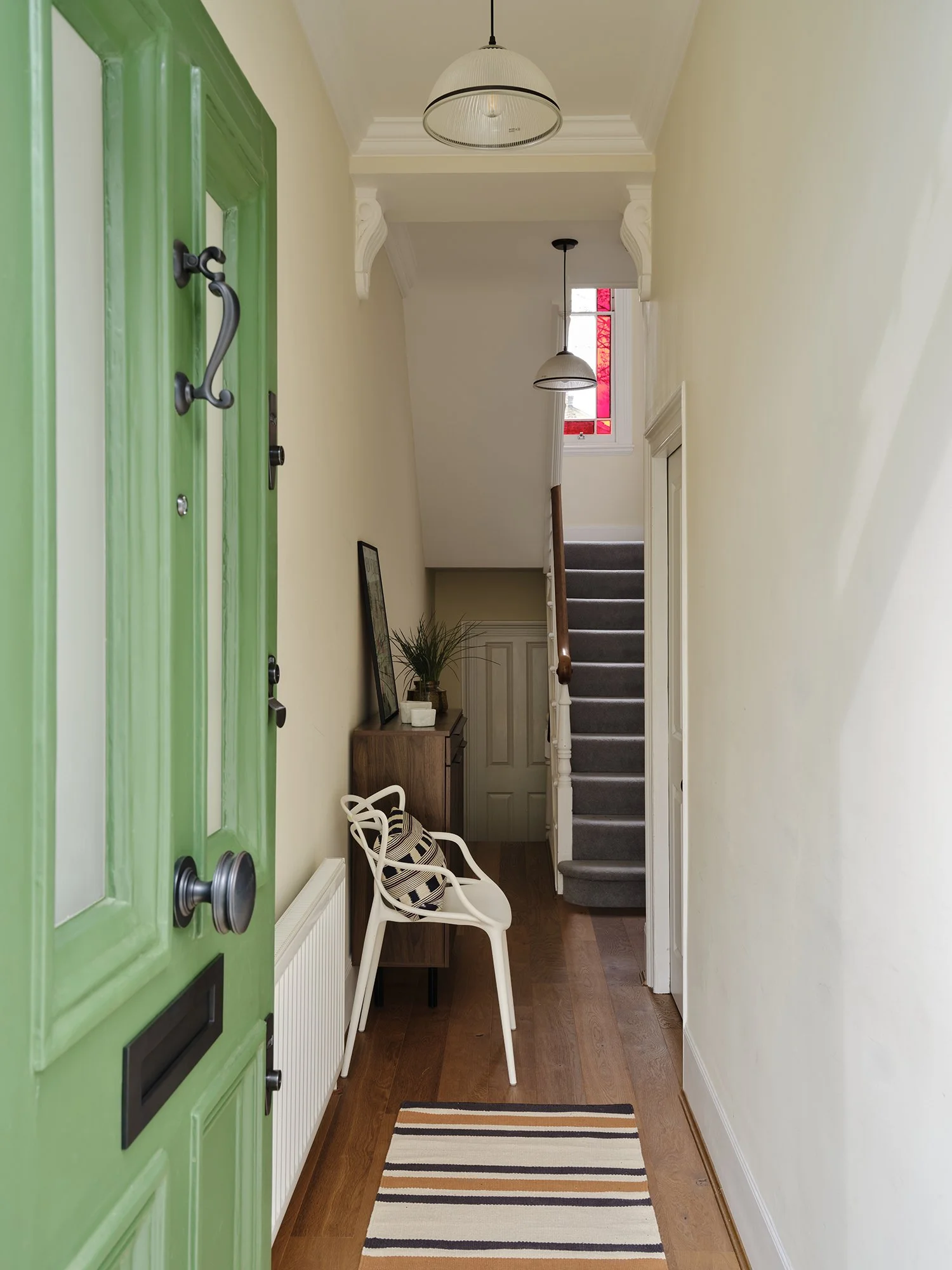 Green Front Door with Bronze Hardware