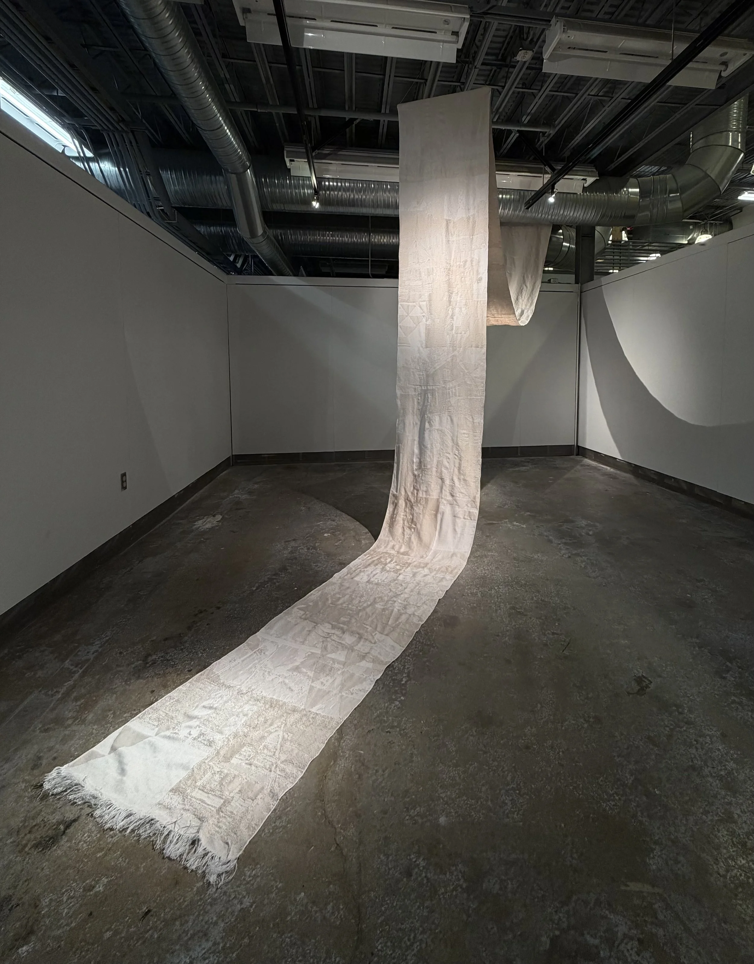 Carrying, Waiting, Weaving, Remembering..., digital jacquard weaving, 20 x 336 in. (installation variable), 2025